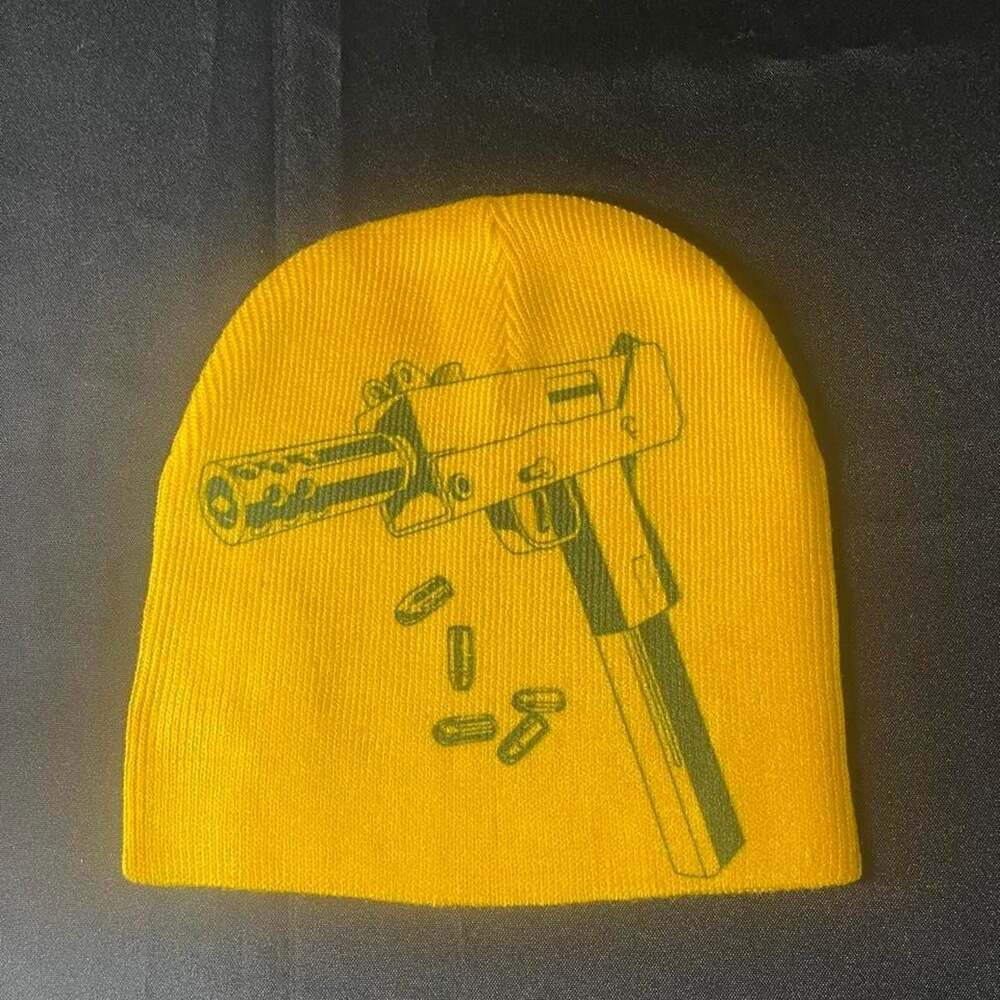 Custom Y2K Mac-10 Graphic Beanie Yellow